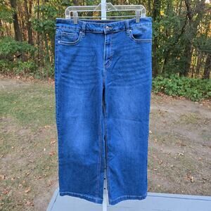 Flying Banana Women's Jeans Cropped Wide Leg Hi Rise Dark Wash Stretch size 16